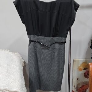 White House Black Market Black and Gray Midi Dress